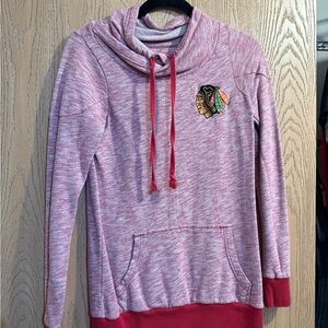 Antigua Pink Heathered Chicago Blackhawks Sweatshirt